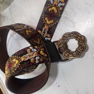 Lucky Brand Vintage Leather Embroidered BOHO style belt